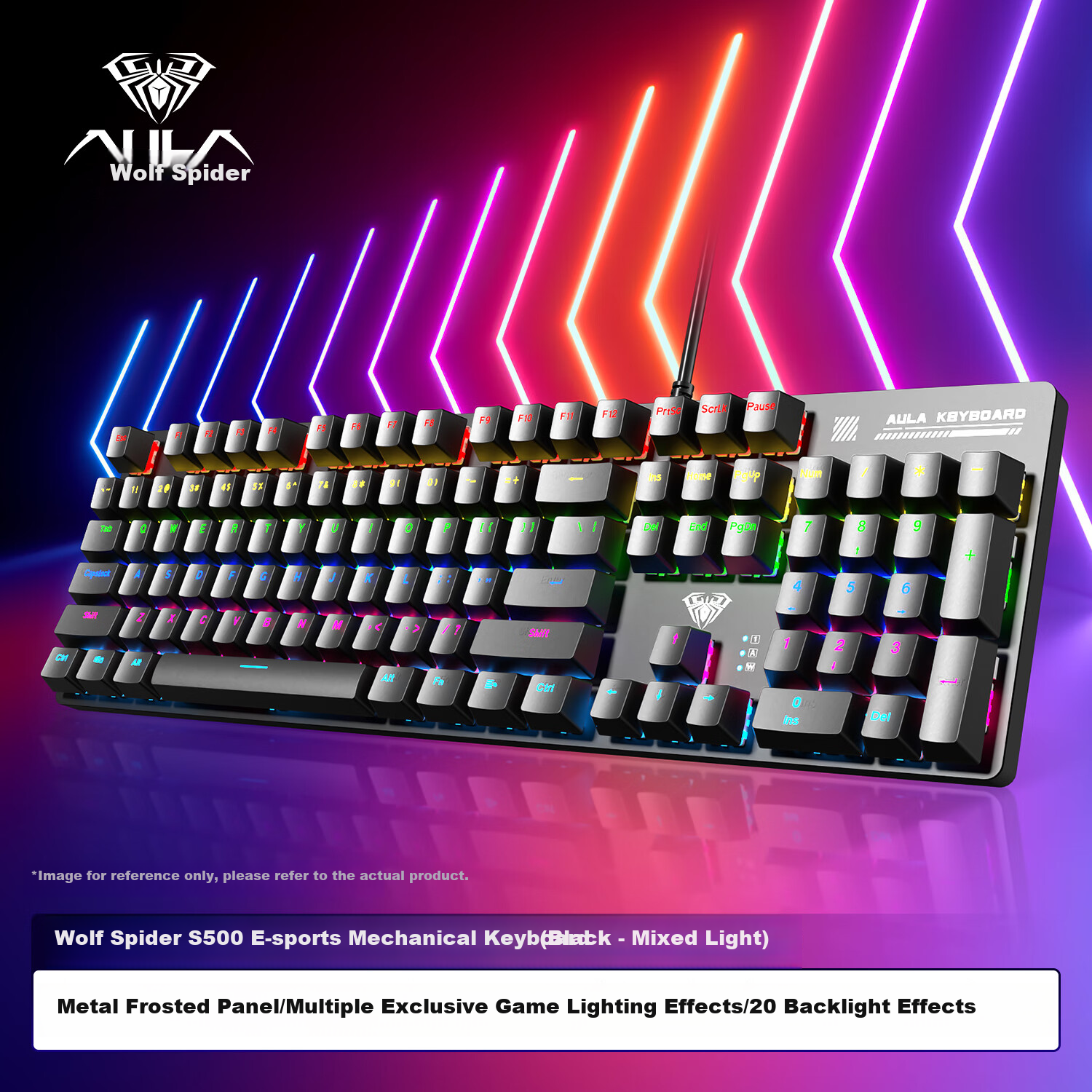 Механическая клавиатура AULA S500 Wired Backlit Full-Size 104-Key Gaming E-Sports Laptop Multimedia Office PUBG Full Anti-Ghosting Black Mixed Light Tea Switch