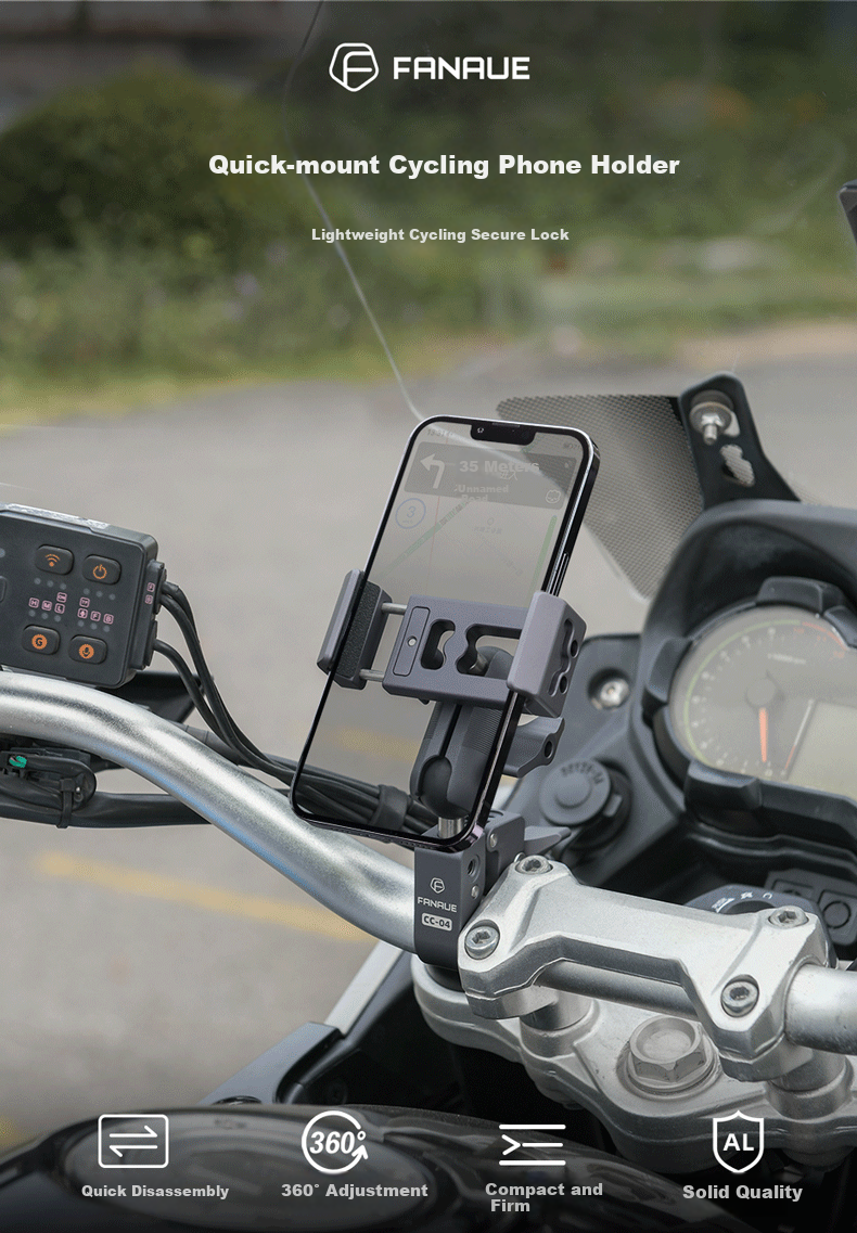 FANAUE FANAUE Metal Motorcycle Phone Holder, Electric Bike Bicycle Riding Navigation Quick-Release Shockproof Bracket CPC-06T6F 1