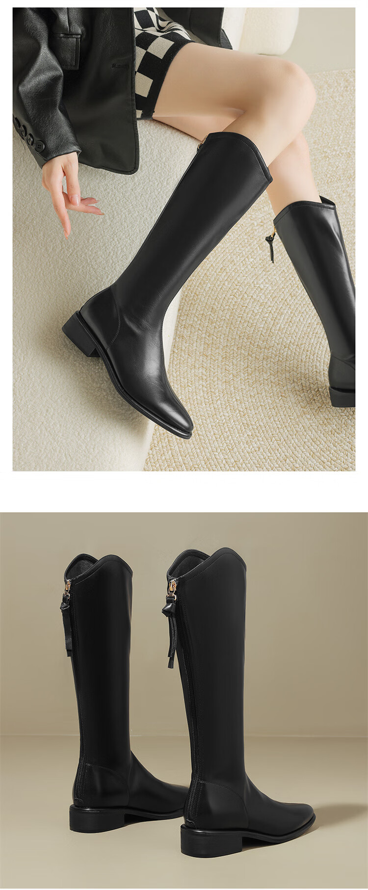 DAPHNE V-Cut Women's Long Boots Winter New Pointed Toe High Shaft Riding Boots Black 35 9