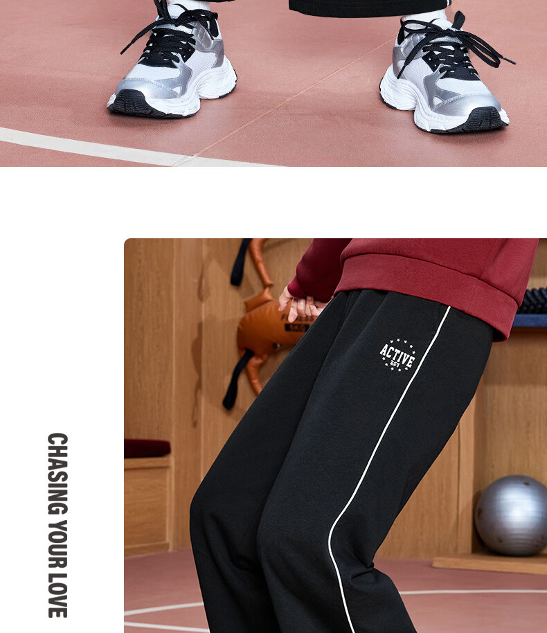 361° Children's Clothing Girls' Loose Straight-Leg Sports Knit Wide-Leg Pants for Older Kids, Fall 2025, Black, Size 150 6