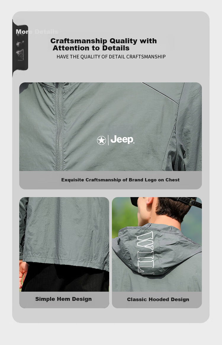 JEEP [Lightweight Sun Protection] Summer Breathable Skin Coat Outdoor Casual UV-Resistant Jacket for Men, Dark Gray, M 3