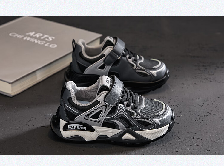 Warrior Children's Shoes Kids' Sports Shoes Spring New Style Velcro Boys And Girls Running Shoes WZCL1751 Navy Blue Beige 27 3