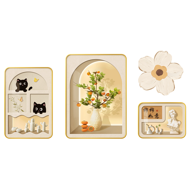 JIJUANJI Cream-Style Living Room Decorative Painting, Modern Minimalist Sofa Background Wall Hanging, High-End Creative Combination Mural