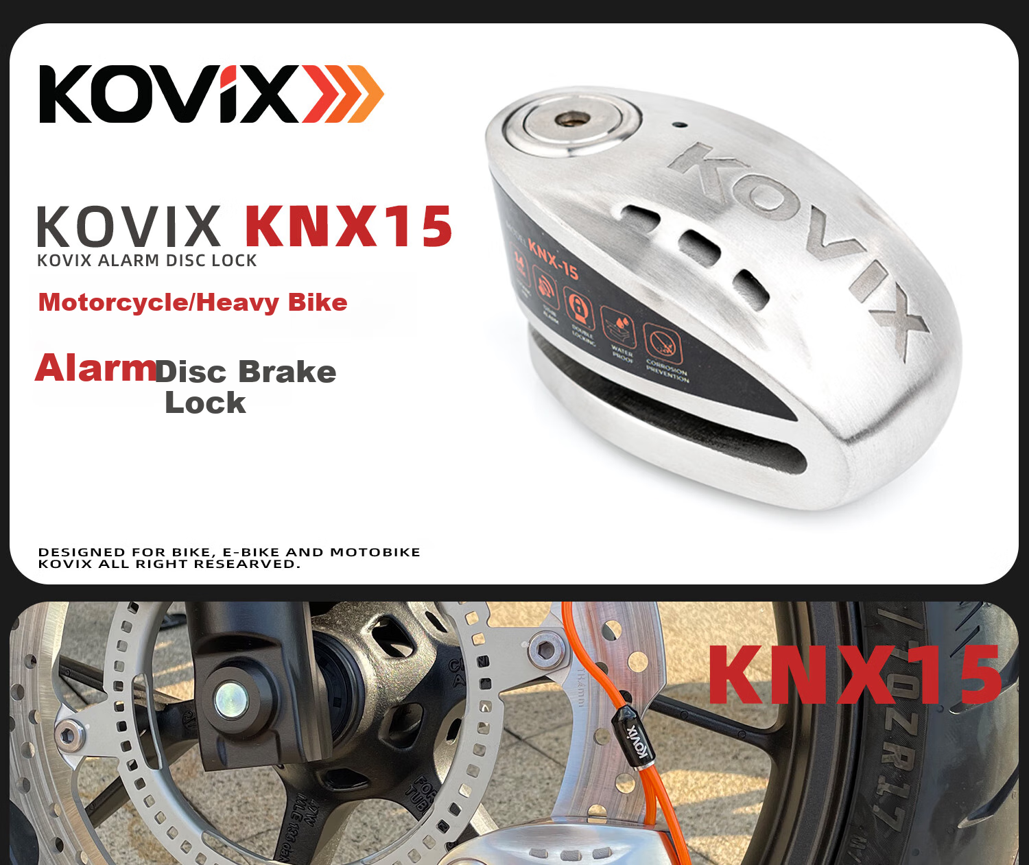 KOVIX KNX15 High-Capacity Motorcycle Lock, Stainless Steel Disc Brake Lock, Smart Alarm Lock, Anti-Theft Disc Lock for Motorcycles 1