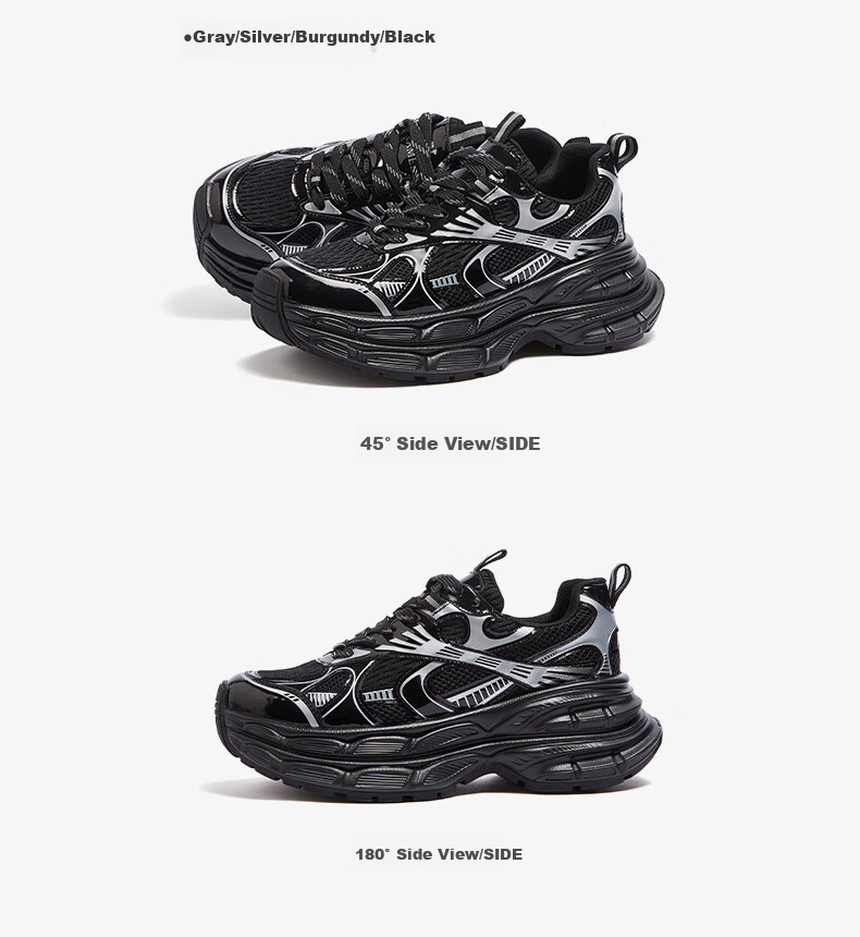 CAMEL [Wang Peiyuan's Choice] Dad Shoes Men's Silver Moon Heightening Casual Shoes L24A283742AM Black/Silver 39 14