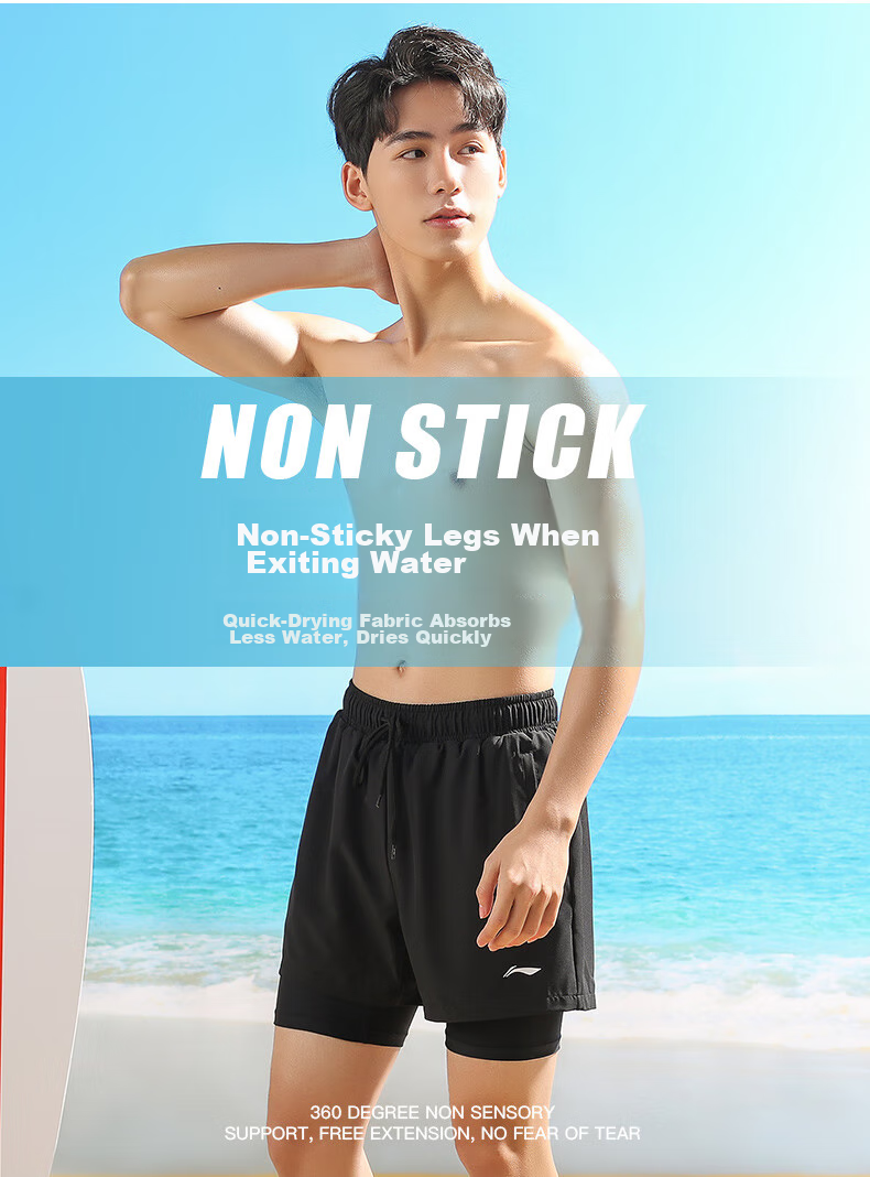 Li-Ning Swimming Trunks for Men, Sports Casual Quick-Dry Knee-Length Swim Shorts, Anti-Exposure Beach Vacation Shorts, 739 Black And Gray, Size M 4