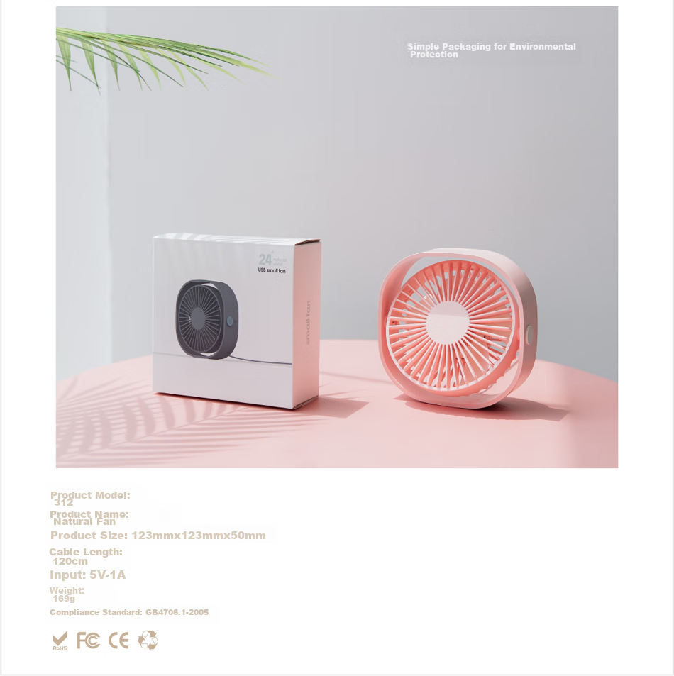 BIAZE Desktop Mini USB Fan, Tabletop Office Student Dorm Creative Electric Fan, Quiet Mini Desktop Fan FS1 White 12