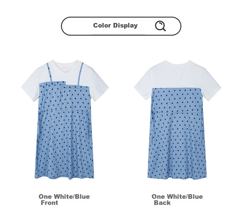 Follow Me Girls' Summer Dress, New Korean Style Trendy Faux Two-Piece T-Shirt Dress for Children, White/blue, Size 140 4