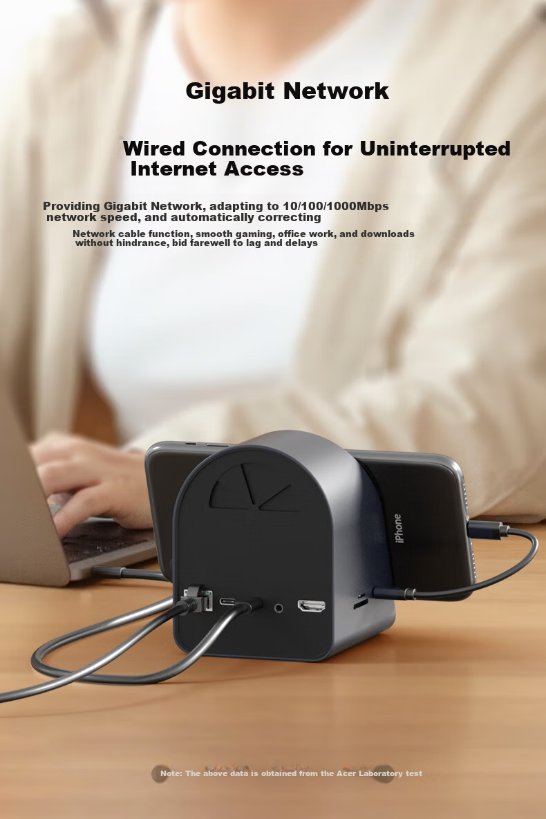 Acer Expansion Dock, Gigabit Ethernet Cable Adapter, Network Port Converter, USB Hub, HDMI Screen Mirroring, Compatible with MacBook Laptops, 11-In Wireless Charging Hub Expansion Dock 4