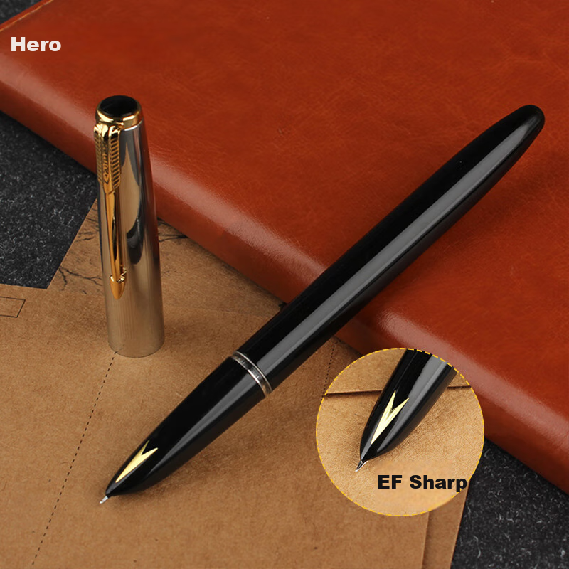 HERO [New Year Gift] Fountain Pen 616S, Metal Barrel with Hidden Nib, Classic Old-Style Upgraded Version, Black with Silver Cap, EF Hidden Nib