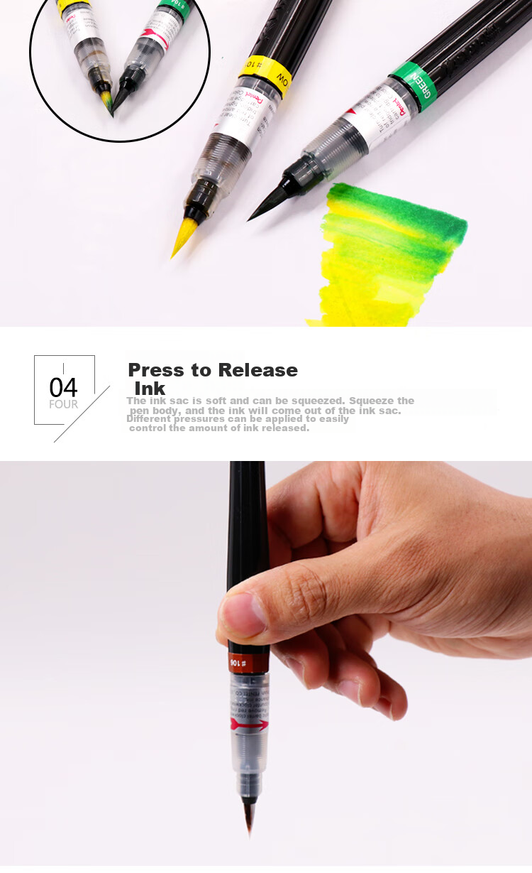 Pentel Scientific Calligraphy Brush, Small Regular Script Practice Soft Brush, Calligraphy Pen, Portable Colorful Drawing Journal Hand-Drawing, Replaceable Ink Reservoir, XGFL Orange Yellow 3