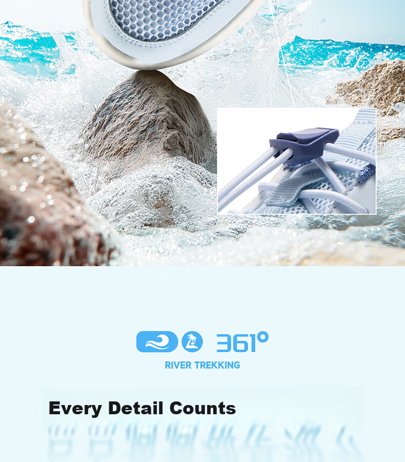 361° Children's Shoes, Kids' Sports Shoes, Summer Boys' Lightweight Shock-Absorbing Outdoor Breathable River Tracing Shoes, Blue, Size 38 11