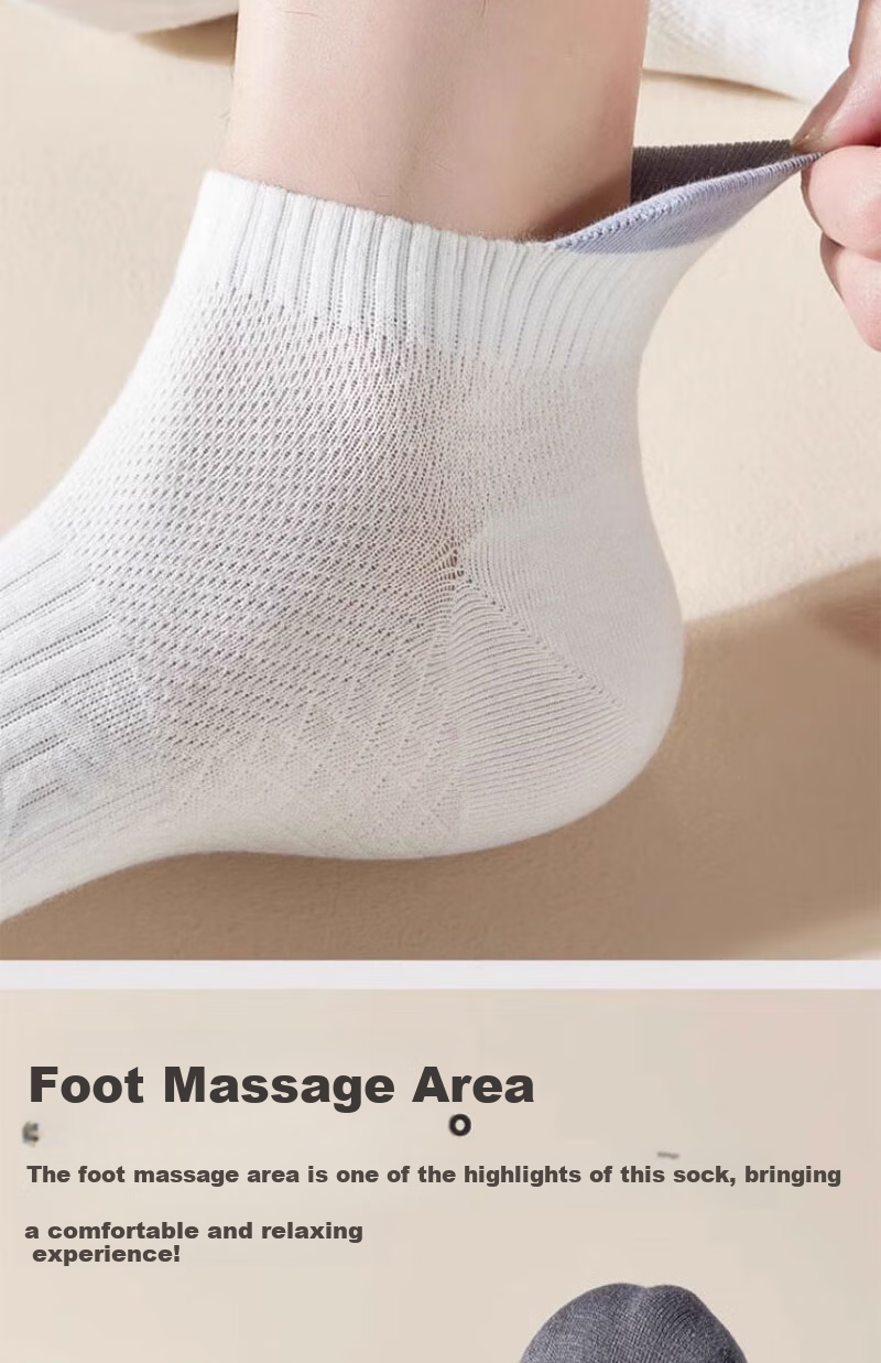 Mianmanman Men's Short Socks with Ear Loops, Summer Thin Black And White Antibacterial Deodorant Xinjiang Cotton Breathable Low-Cut Boat Socks, 10 Pairs 10