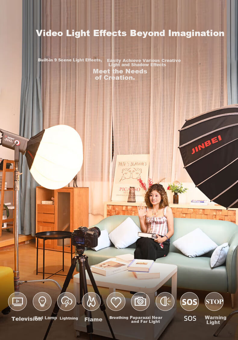 JINBEI JL300BI Photography Live Streaming Fill Light, Dual Color Temperature LED Video Constant Light, 300W High Power, for Studio Wedding Portrait Photography, Main Light for Streamers, Studio Hair Light 6