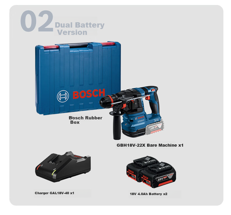 BOSCH Electric Hammer, Impact Drill, Water And Electrical Safety Installation, Tile Removal, Lithium Battery Brushless Two Batteries One Charger Set GBH18V-22X 12