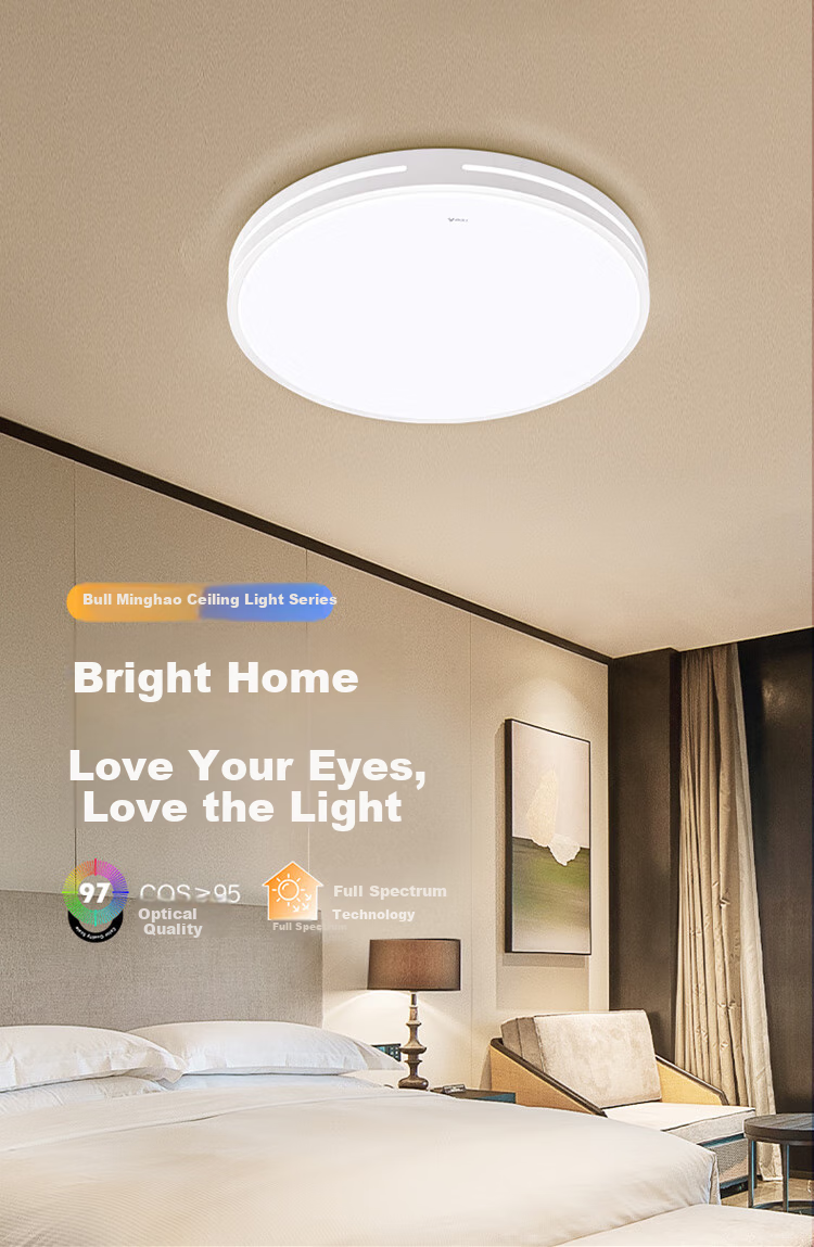 BULL Ceiling Light, Minghao Full Spectrum Bedroom Lamp, Three-Stage Dimming, 48W, Ra97 Color Rendering Index [Installation Included] 1
