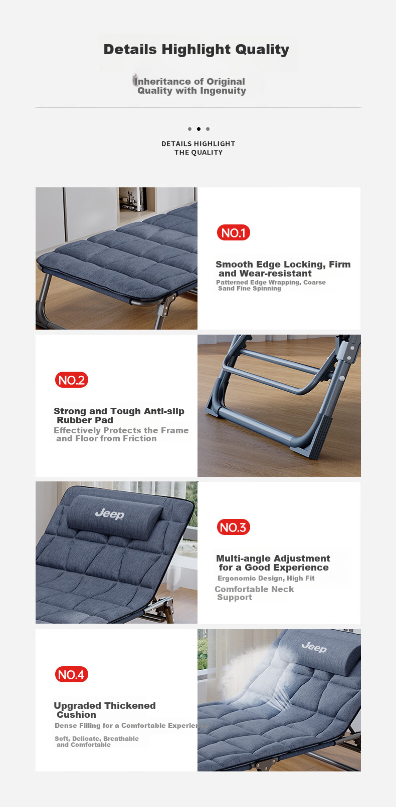 JEEP Folding Bed Lounge Chair Single Bed Office Nap Companion Bed Camp Bed with Comfortable Cotton Pad 10