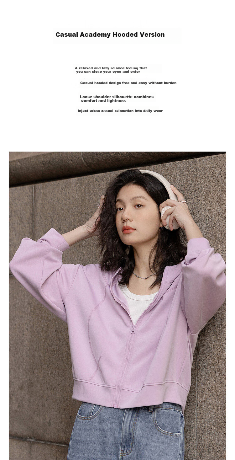 Dme [Low-Saturation Outfit] Spring Simple Style, Pressed Line Design, Casual Hooded Loose-Fitting, Slimming, Comfortable Women's Jacket 2