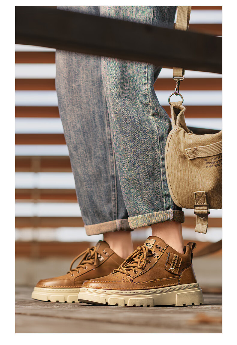 Bull Family Men's Autumn Winter New Trendy Fashion Martin Boots Classic Retro Work Boots Men's Office Commuter Shoes 8