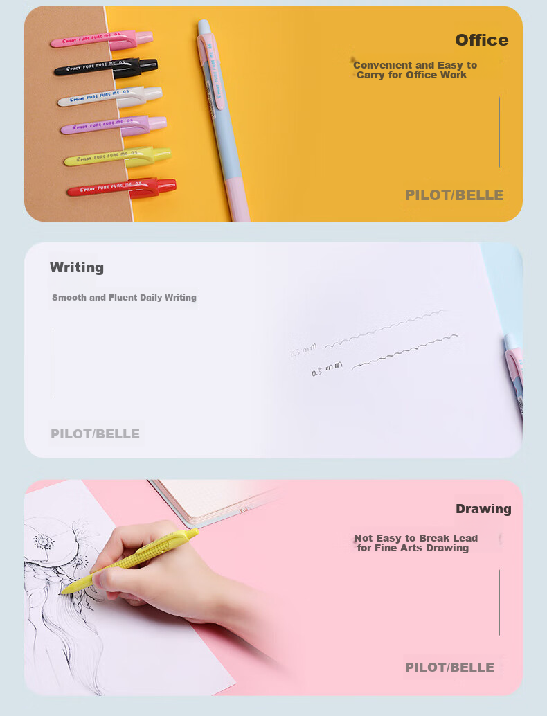 PILOT Colorful Mechanical Pencil for First Grade Elementary School Students, Exam Pencil for Children, Stationery for Sketching, with Eraser Tip HFME-20R 0.5mm Purple Pink 4