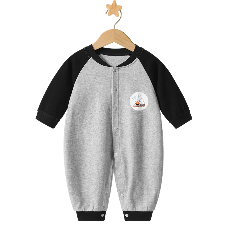Badibadi Pure Cotton Infant Romper Baby Jumpsuit Sleepwear Outing Air Conditioning Suit Black Gray BBQ Rabbit 73cm