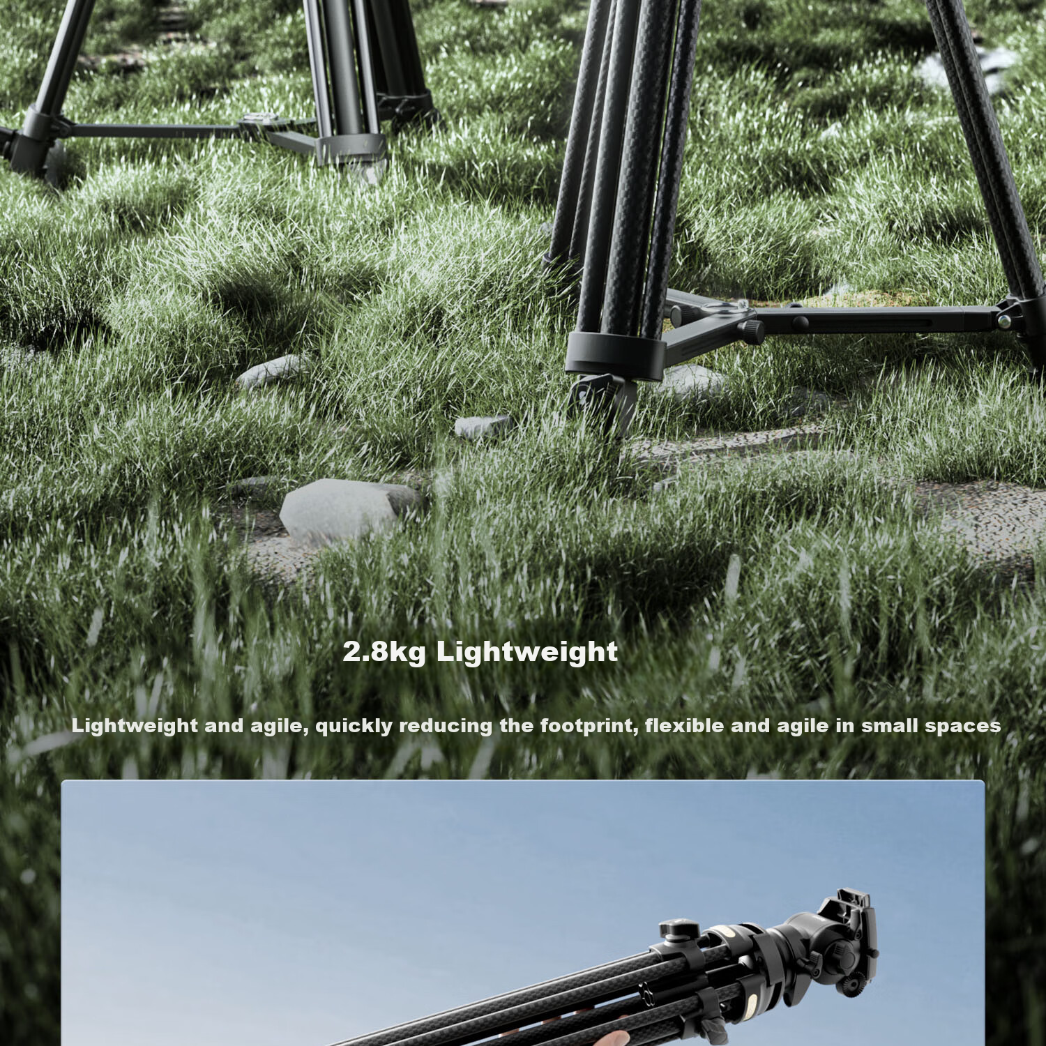 SmallRig 4420 AD-50 Carbon Fiber Tripod, Professional Lightweight Camera Birdie Stand, Hydraulic Damping Ball Head Support, Arm, Portable Photography Live Streaming Aluminum Alloy Tripod 11