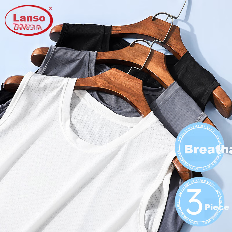 LangSha Sleeveless Tank Top Vest for Men, Ice Silk Undershirt, Thin Mesh Quick-Dry Sports Fitness Undershirt, 3-Pack