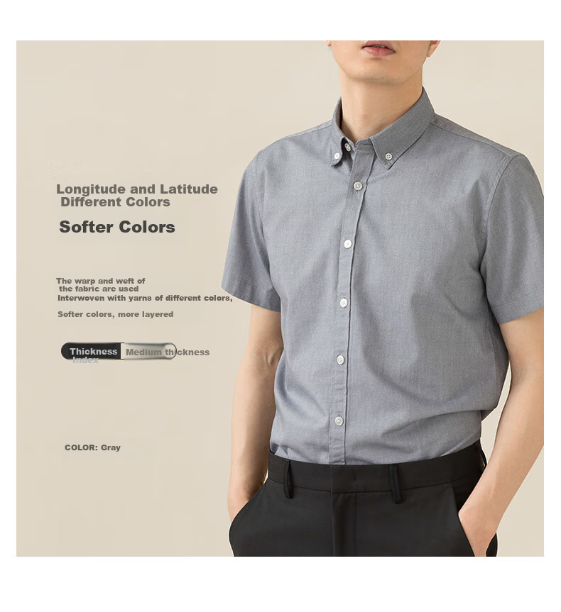 BLACKMONDAY Premium Pure Cotton Shirt for Men, Short-Sleeved Summer All-Cotton Versatile Casual Flannel Business Wrinkle-Free Dress Shirt 3
