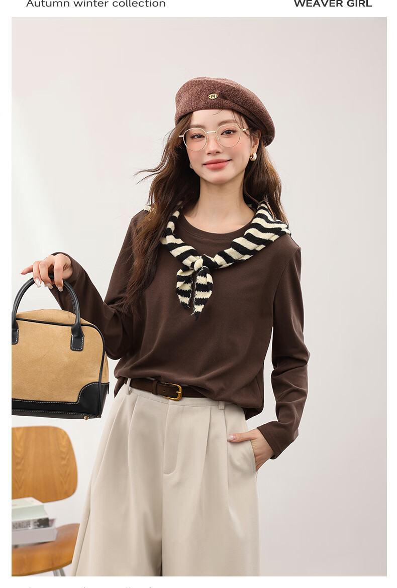 MJ STYLE Thin Fleece Lined Base Shirt for Women 2026 Autumn Winter New Plush Warm Antibacterial Loose Long Sleeve T-Shirt Top 4
