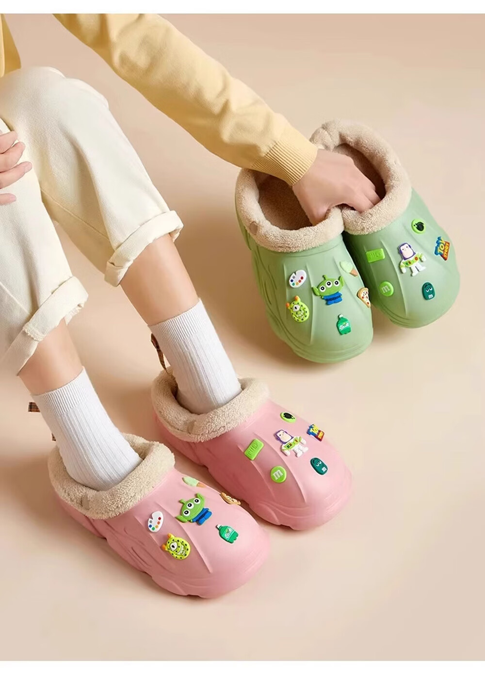 GUOLUOFEI Kids Cotton Slippers Indoor Home Autumn Winter Plush Waterproof Cotton Shoes for Boys and Girls, Brown, Size 35-36 9