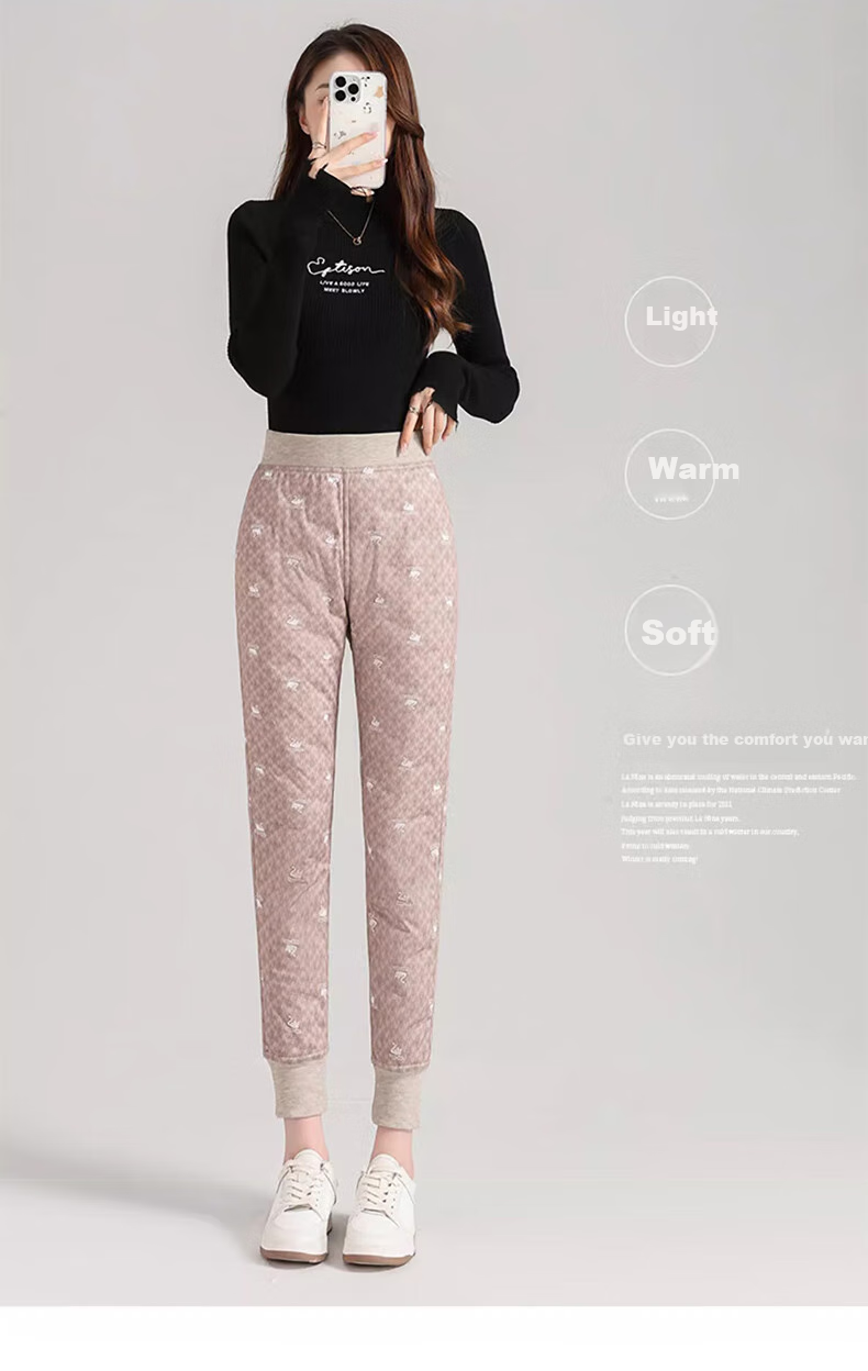 Langsha Women's Inner Fleece-Lined Pants for Winter, Non-Bulging, Thickened, Lightweight, Cold-Resistant, Warm White Duck Down Inner Lining Thermal Underwear 18