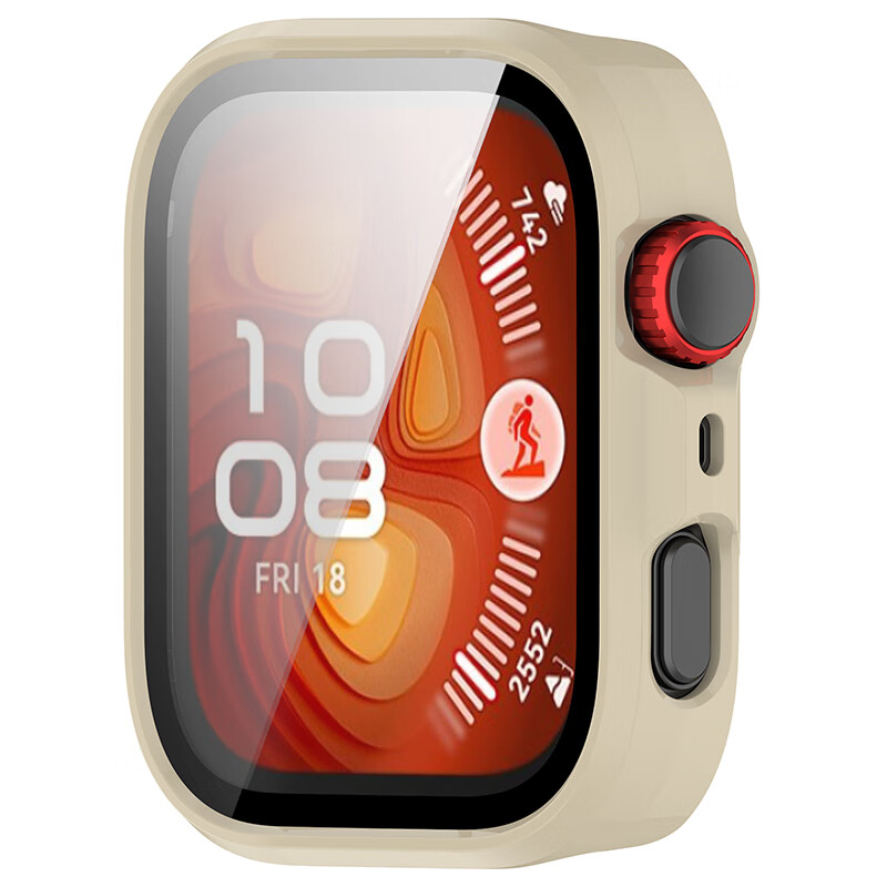 KMaxAI Huawei Watch Fit4 Pro Case, Integrated Shell And Film, Hollow Tempered Glass, Full Protection against Drops, Scratch-Resistant, Non-Blocking Charging, Ivory White