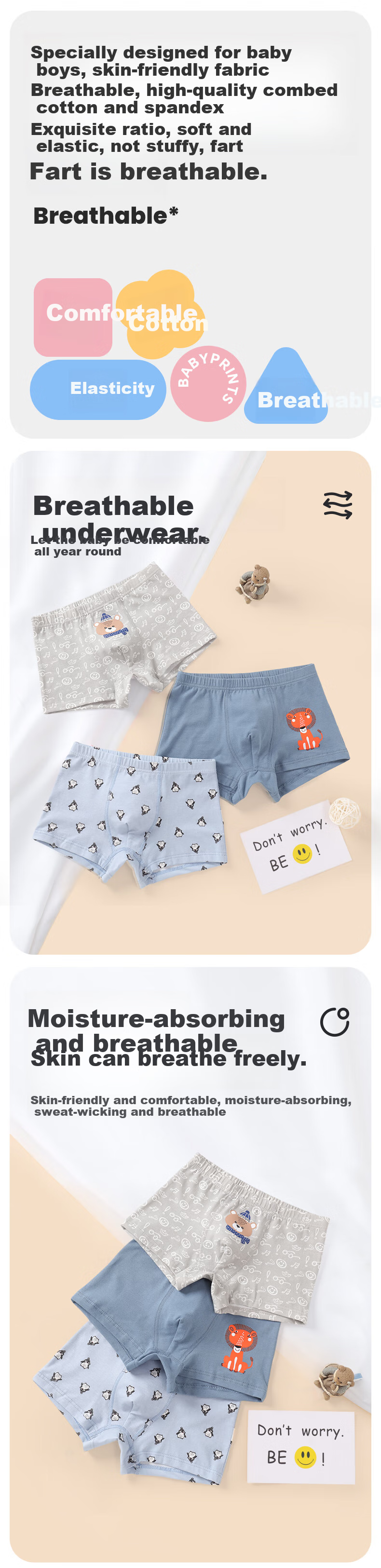 Babyprints Boys' Underwear, 3-Pack, Cotton Shorts for Older Children, Kindergarten Baby Boxer Briefs, Little Boys' Boxer Shorts, Size 120 1