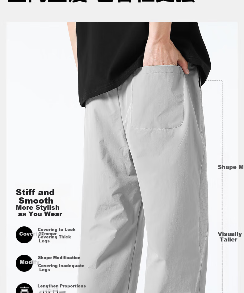 MINISO Summer Men's Thin Casual Pants, Loose Straight-Leg Tapered Trousers, Breathable Mesh, Slim-Fit Men's Pants Z W Gray M 9