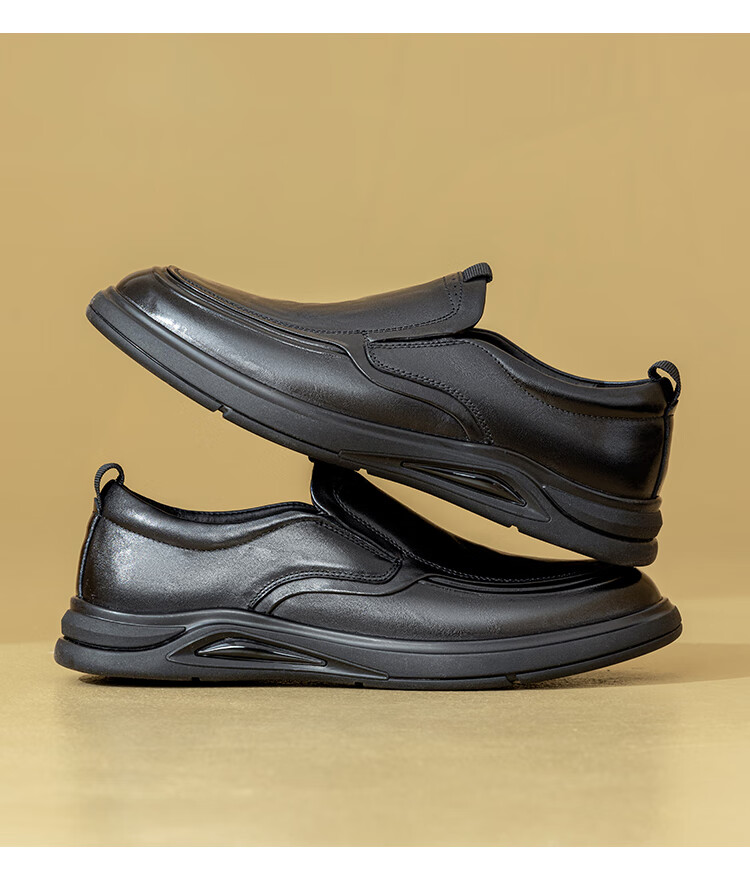 Aokang Men's Spring Autumn New Casual Leather Shoes Soft Sole Comfortable Slip-On Business Shoes One-Piece Dad Shoes MT 3