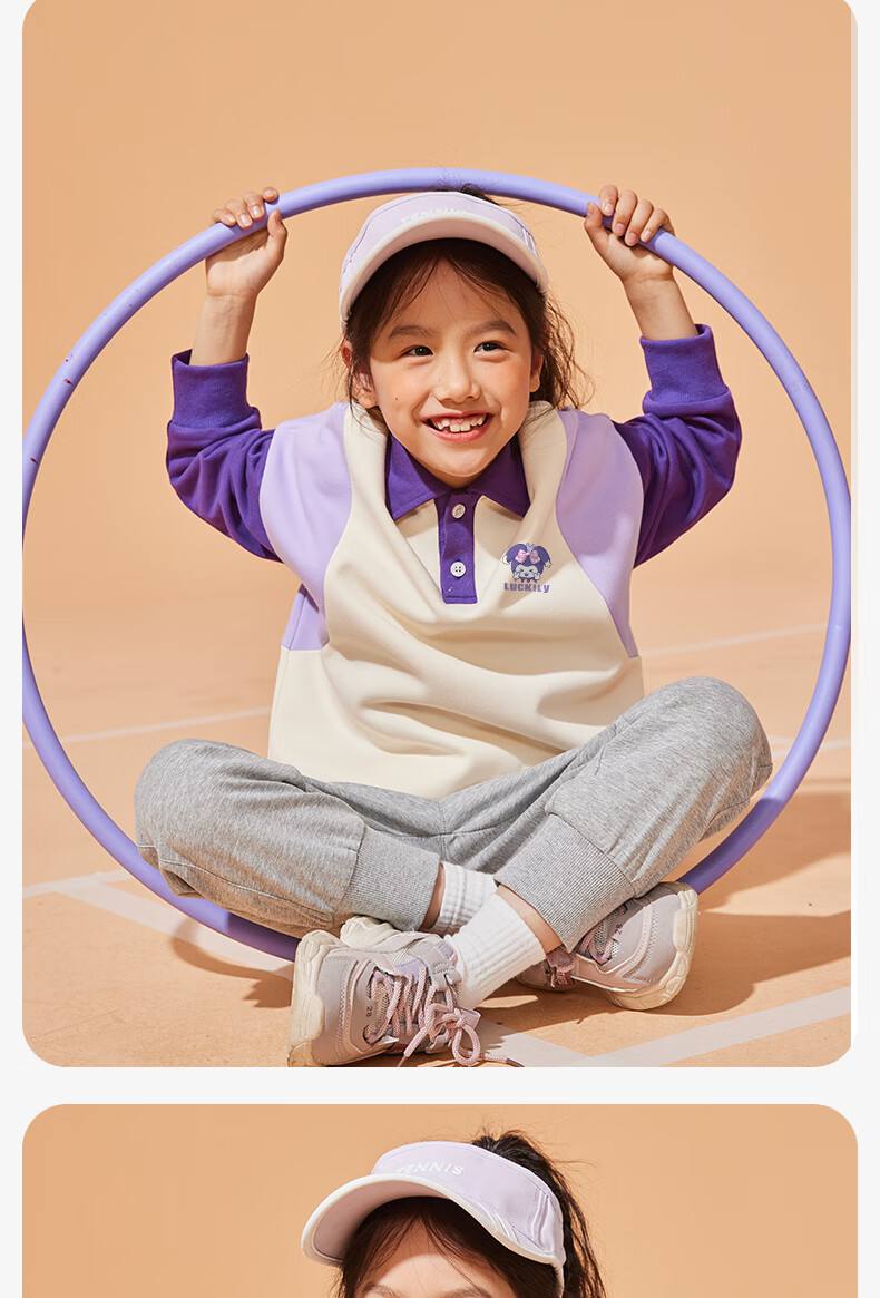 Baleno Girls' Spring Autumn 2024 Fashionable Patchwork Polo Sweatshirt Children's Sportswear Two-Piece Set 8
