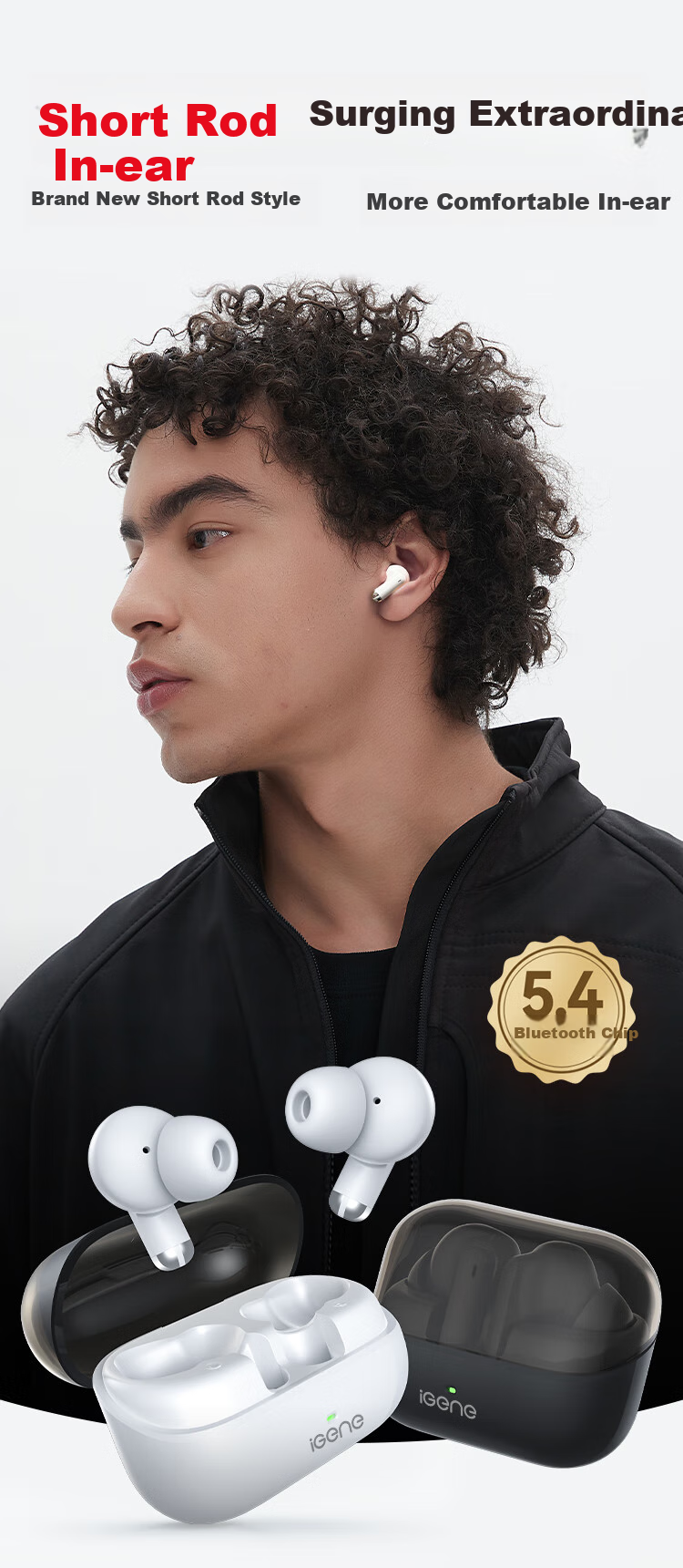 IGene [0 Pressure Low-Frequency Speaker] Bluetooth In-Ear True Wireless High-Quality Headset with Noise Cancellation for Calls, HD Music, Sports And Gaming, Compatible with Apple And Huawei 2