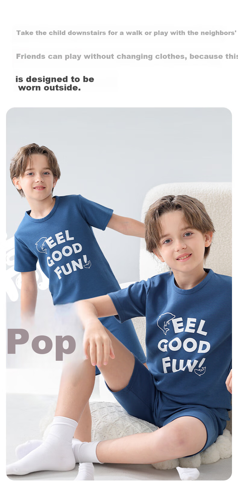 MiiOW Children's Pajamas, Boys' T-Shirt Home Wear Set, Summer, 40-Count Combed Xinjiang Cotton, Antibacterial, 130cm 4