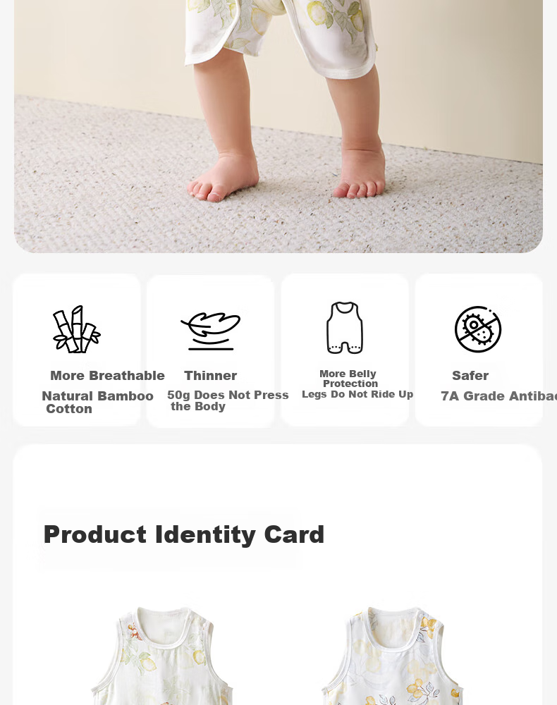 Shiyuejiejing Baby Romper, Summer Thin Style, Bamboo Cotton Gauze Half-Back Belly Pocket, Unisex Children's Bodysuit Vest 2