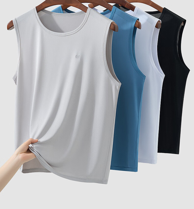 Hengyuanxiang Large Size Ice Silk Men's Tank Top, 10A Antibacterial Mesh, Autumn Wide Shoulder Sleeveless Undershirt, Breathable Quick-Dry Sports T-Shirt 6