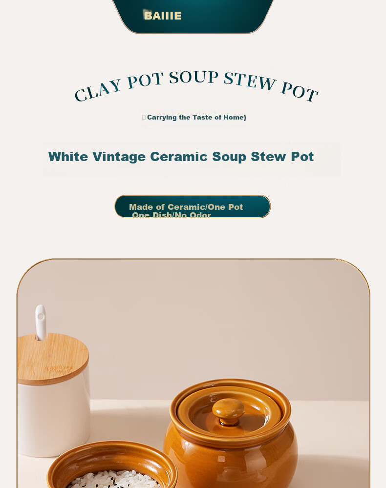 BJ Ceramic Pot with Spoon, Small Clay Jar, Ceramic Bowl, Lard Pot, Double Boiler for Bird's Nest, Soup Steamer with Lid, Egg Steamer, White, 400ml 1