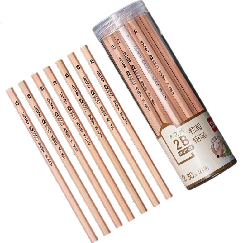 Карандаши Deli HC907-2B, натуральное дерево, 2B, шестигранные, 30 штук в тубусе