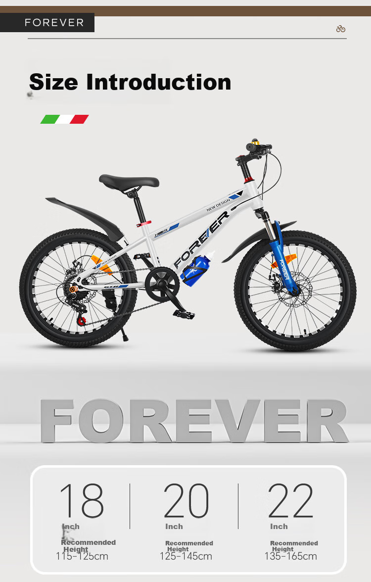 FOREVER Children's Bicycle, Variable Speed Mountain Bike for Primary And Secondary School Students, Boys And Girls Aged 6-15, Racing Bike for Teenagers, Black And Red, 22 Inches 24