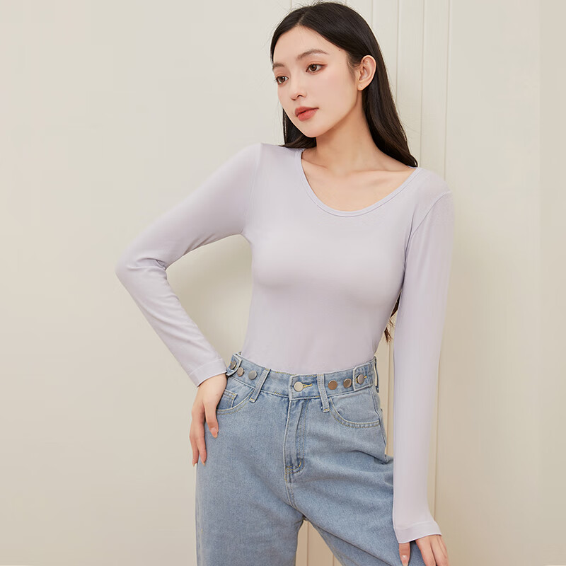 Langsha Women's Cotton Thin Slim Fit Versatile Stylish Long Sleeve Seamless Cotton Sweater Autumn Winter New Base Shirt 14