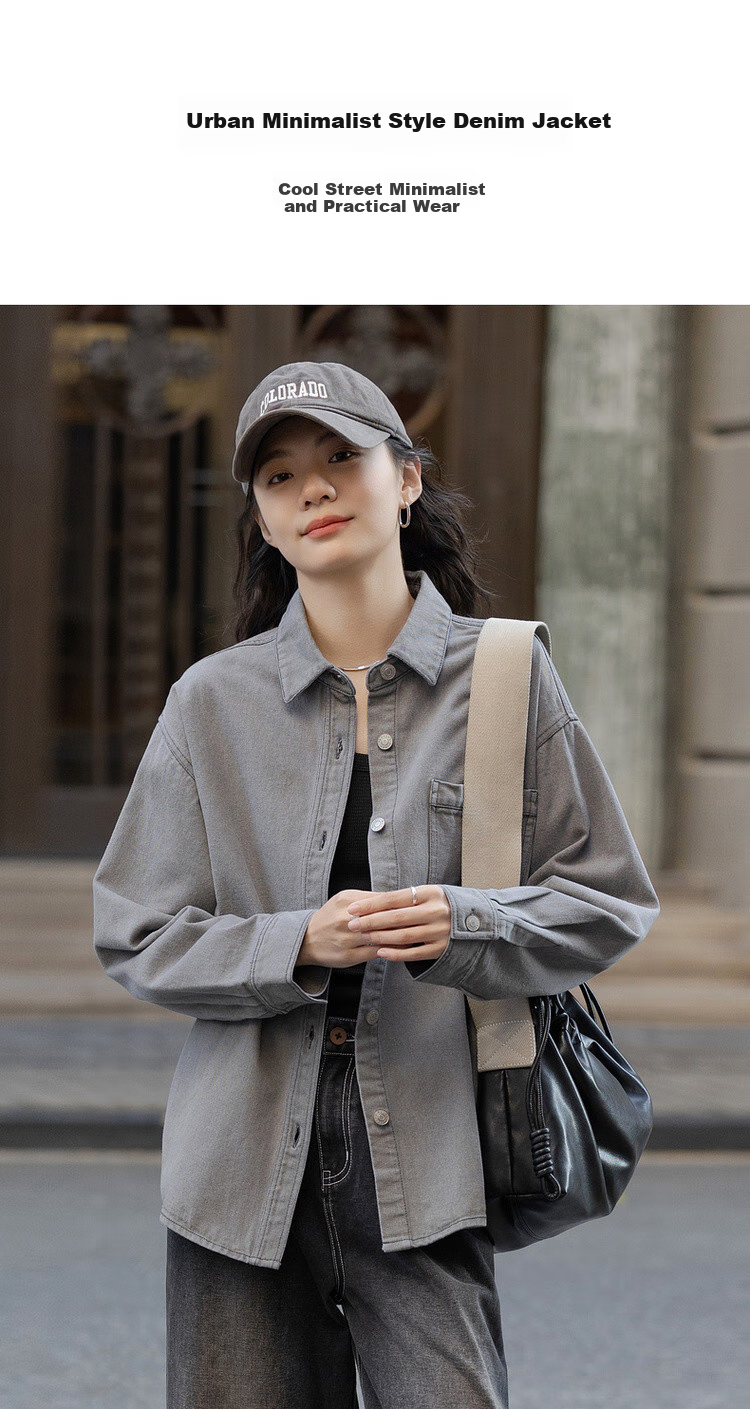 Dme [Retro Moisture-Wicking] Spring Cloud-Feel Cotton Vintage Washed Lapel Relaxed Loose-Fitting Concealing Women's Denim Jacket 2