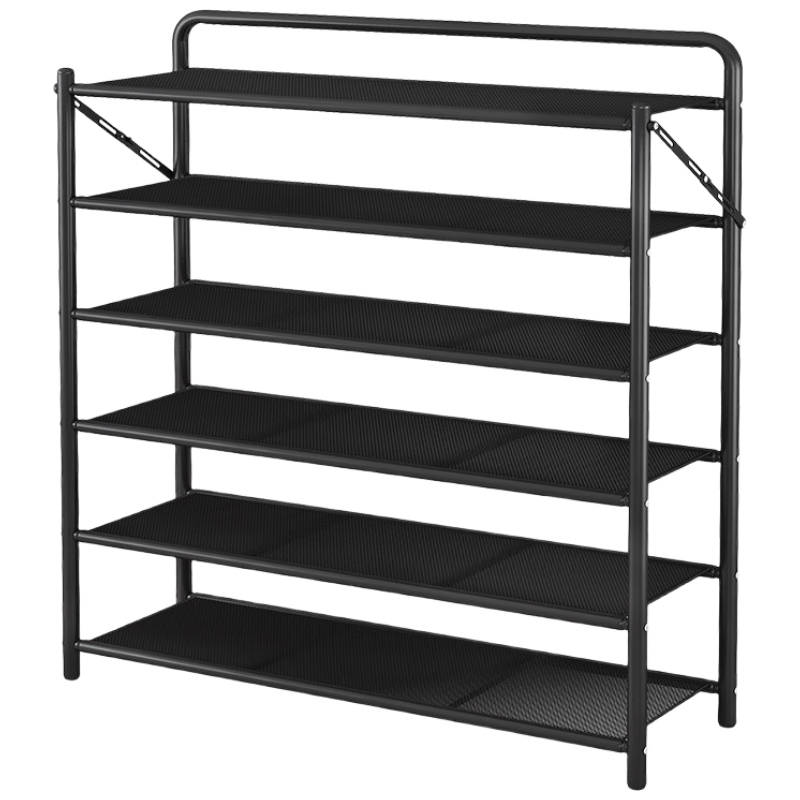 Antjia Foldable Shoe Rack Doorway Shoe Rack Multi-layer Iron Art No-Installation Storage Shelf Black 6-Tier 50cm