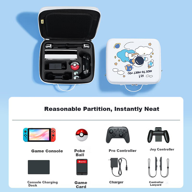 Jemdo Nintendo Switch Storage Case for NS Dual Pro Controllers, Protective Cover with OLED Tempered Glass Screen Protector, Joy-Con Capsules, Game Console Charger Stand, Large Capacity Accessories Set 2