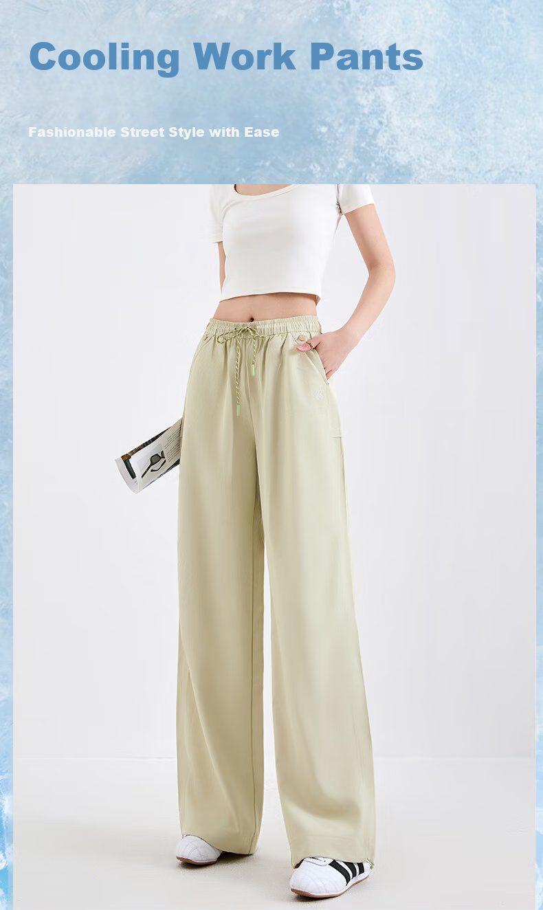 BOPRUIEY Women's Cargo Pants, Summer Style, Draping Quick-Dry, Elastic Ankle, Wide-Leg, Two-Way Wear, Casual Sports, Loose Straight-Leg Pants 1