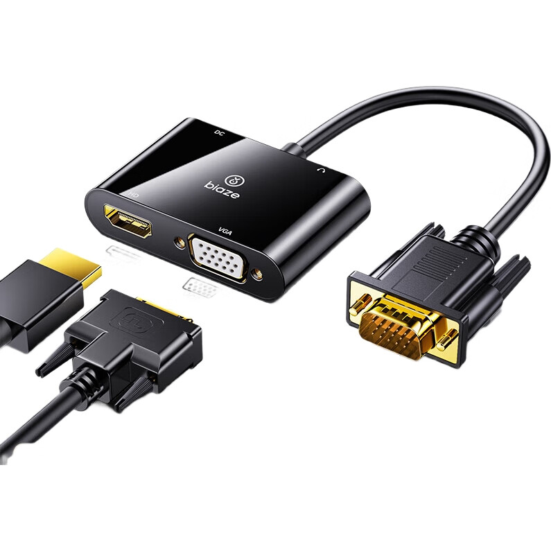 Конвертер BIAZE VGA в HDMI + VGA с аудио, разветвитель, удлинитель, один вход два выхода, подключение компьютера к телевизору или проектору