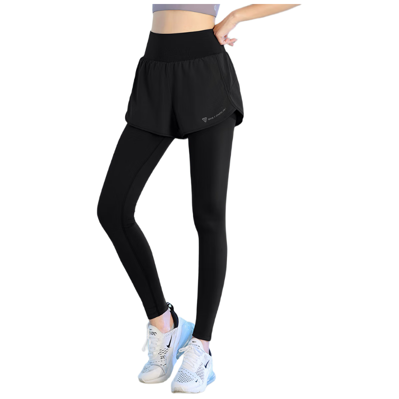 Baisirong Fashion Faux Two-Piece Yoga Pants for Women, Lightweight Four-Season Long Tights, Running Compression Pants with Back Pockets for Phone Storage, Tight-Fitting Leggings
